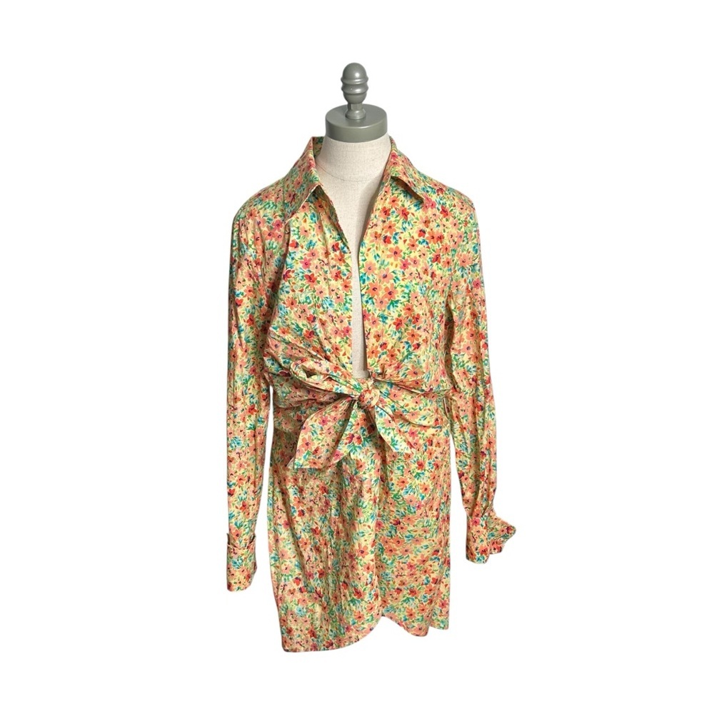 Lovers + Friends Aja Long Sleeve Knot Mini Dress in Summer Field Floral Large - Picture 2 of 12